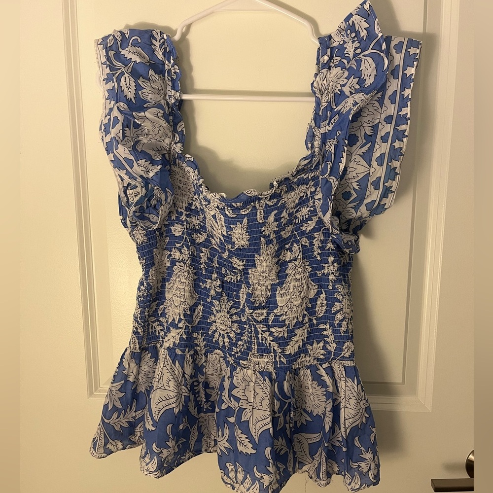 Blue and White Floral Top